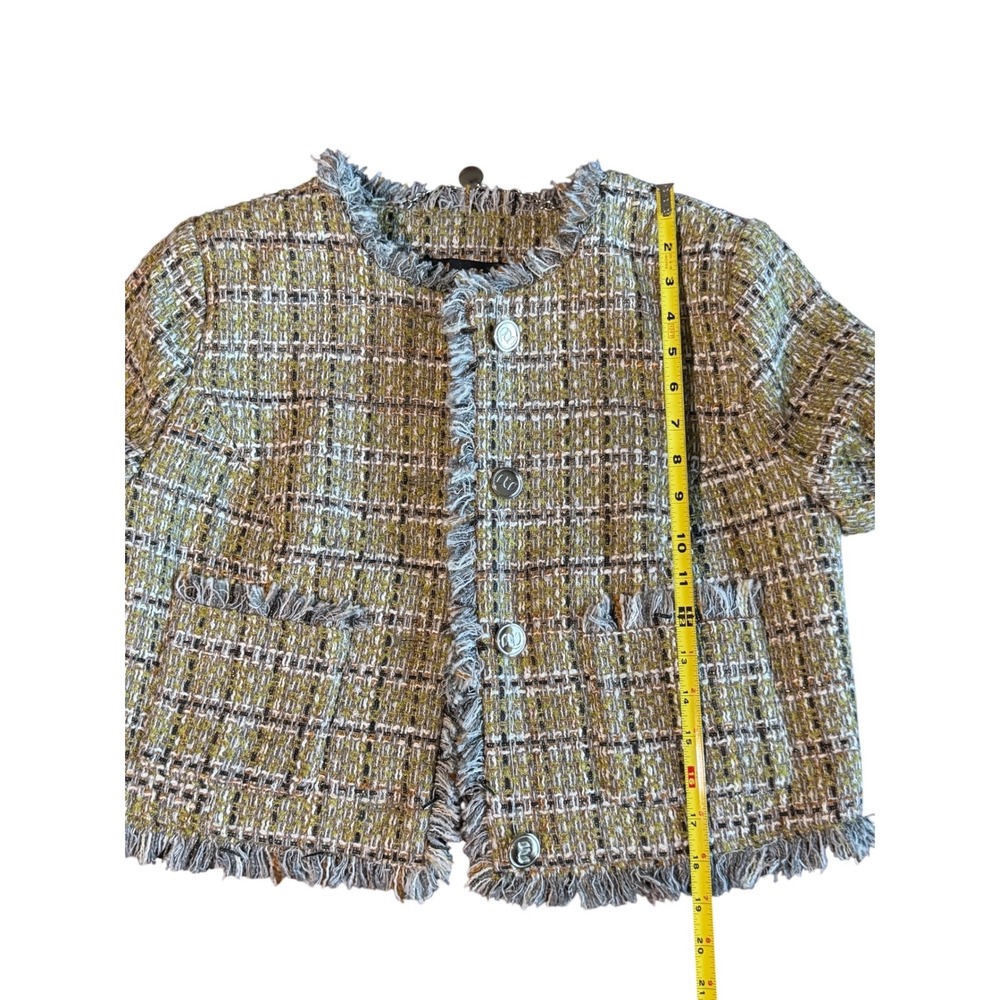 Alvin Valley Tweed Fringe Jacket Chanel Style Chain Hem Cropped Blazer Sz 40 8 - Picture 7 of 10